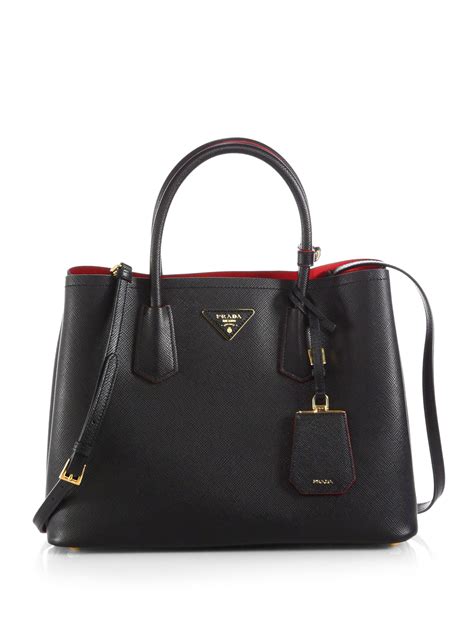 prada saffiano cuir red|Black/fiery Red Small Saffiano Leather Double Prada Bag .